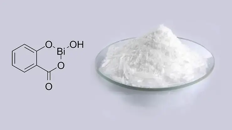 Bismuth Subsalicylate as a white powder.